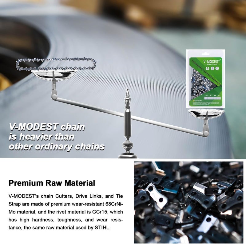 V-MODEST 28 inch Chainsaw Chain Full Chisel 92 Drive Links, 3/8" Pitch .050" Gauge Professional Saw Chain fits McCulloch Pro Mac 800, MS461 Replace Oregon 72LPX092G, 72EXL092G (1 Chain) - Image 5